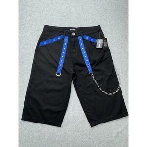 Hot Topic Black Blue Chain Moto Shorts Mens‎ 30 Casual Grunge Gothic Steampunk